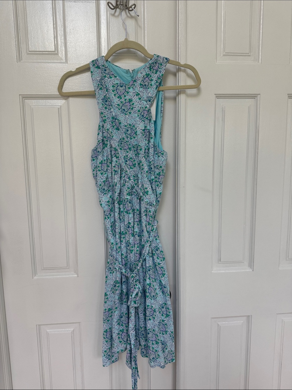 LOFT Aqua Floral Print Dress with Green and Lilac Accents